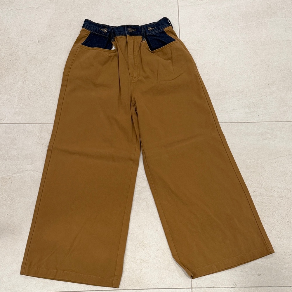 Brown Wide-Leg Pants with Navy Accents